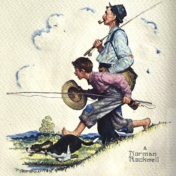 Print "Going Fishing" by Norman Rockwell in a beautiful All Mirror Frame 1948 - Picture 2 of 2